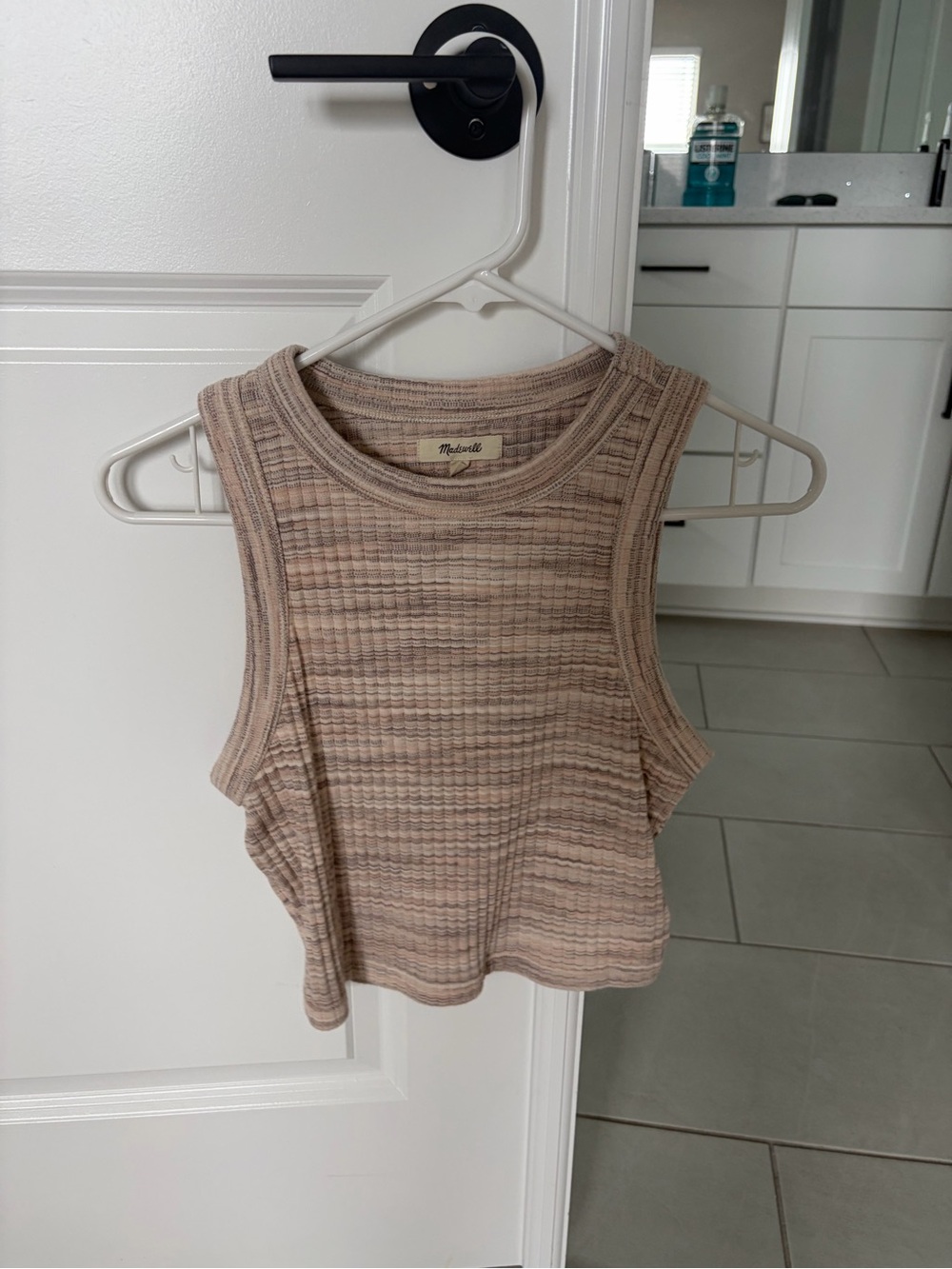 Madewell Ribbed Sleeveless Tank Top in Neutral Beige Stripe
